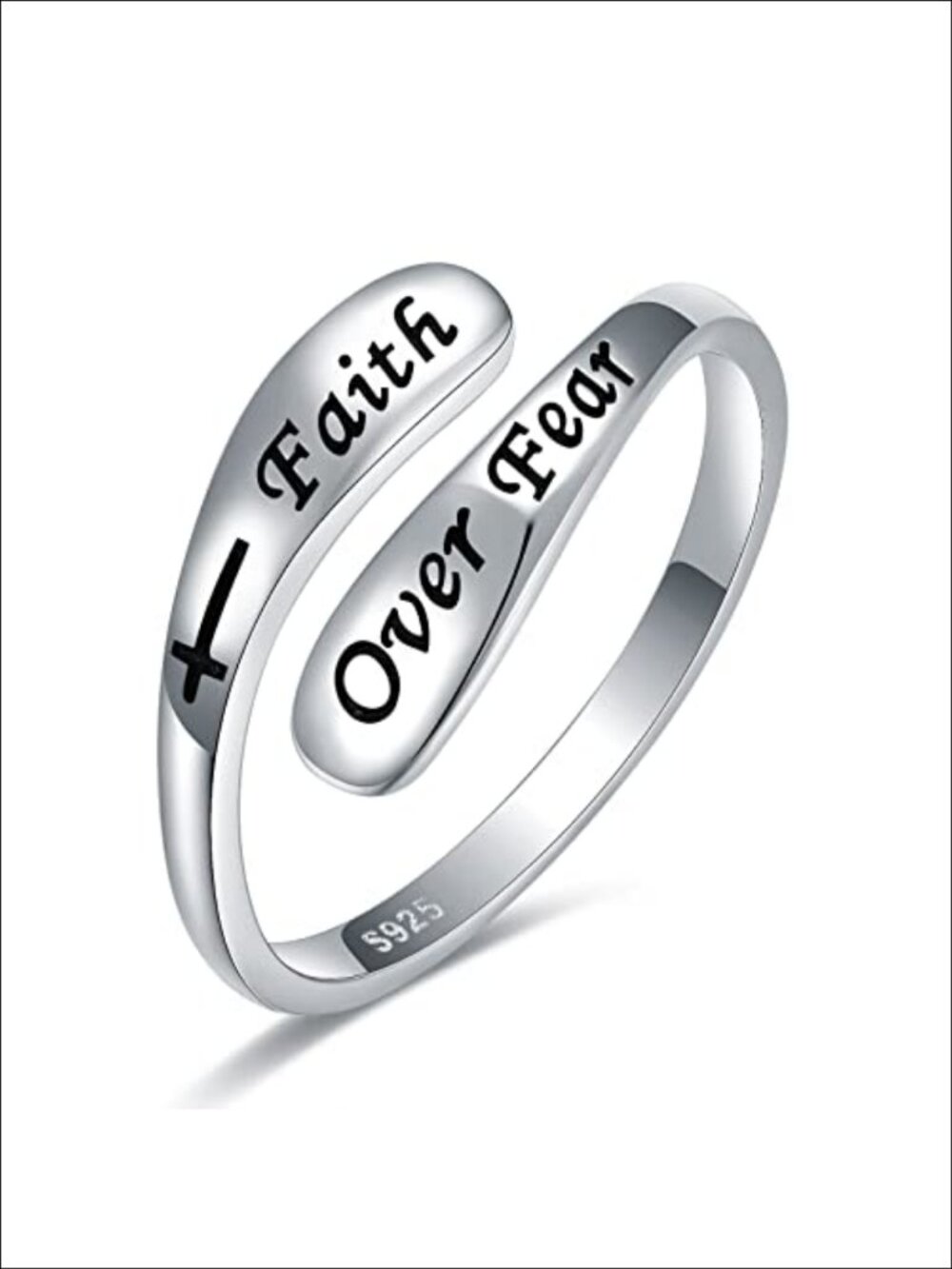 925 Sterling Silver Faith Over Fear Adjustable Ring Gift for Women